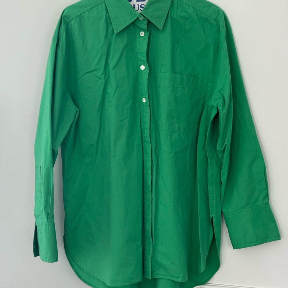 Women’s bright green cotton tunic collared shirt